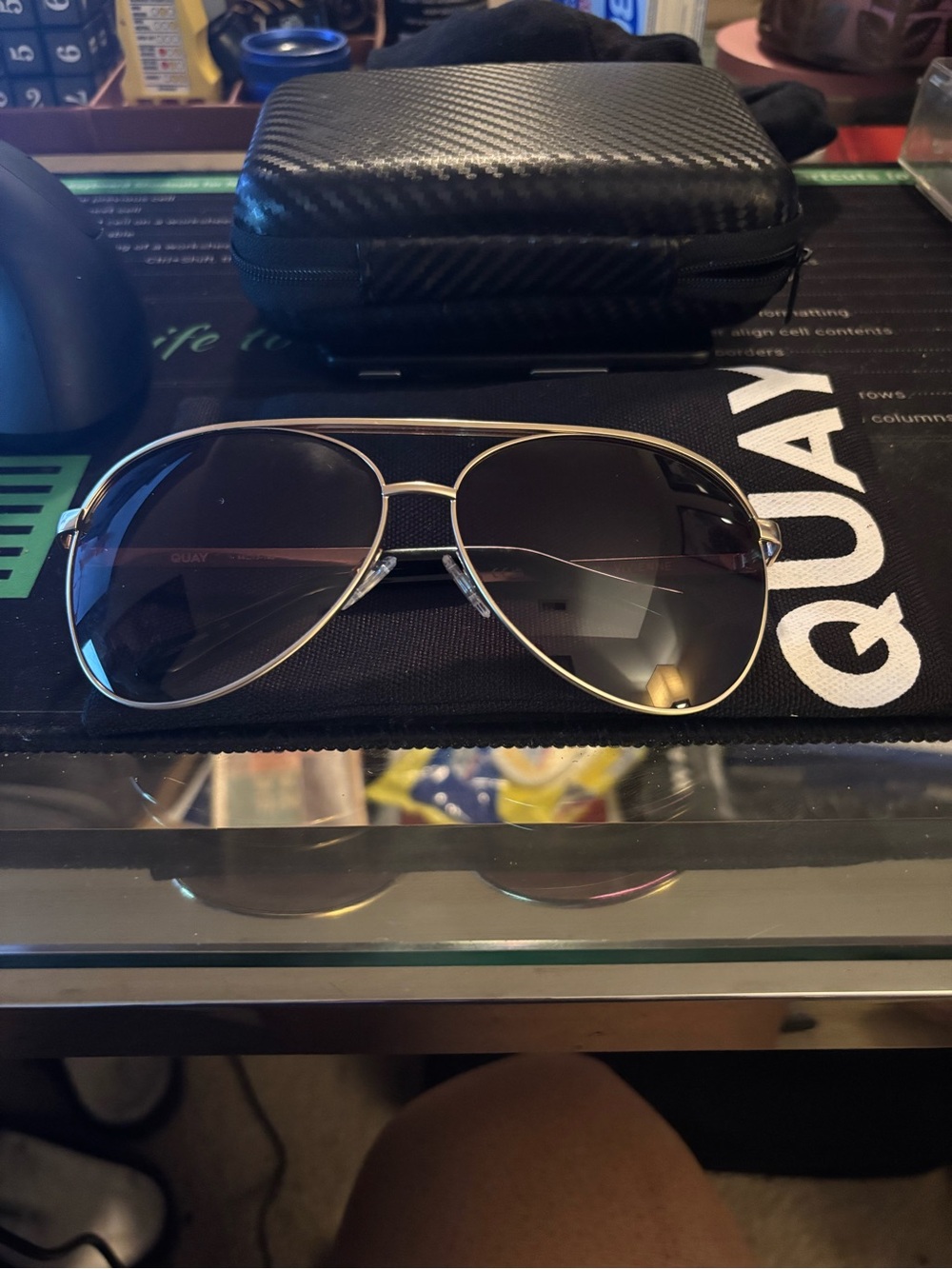 Quay Australia Silver Aviator Sunglasses with Dark Gray Lenses